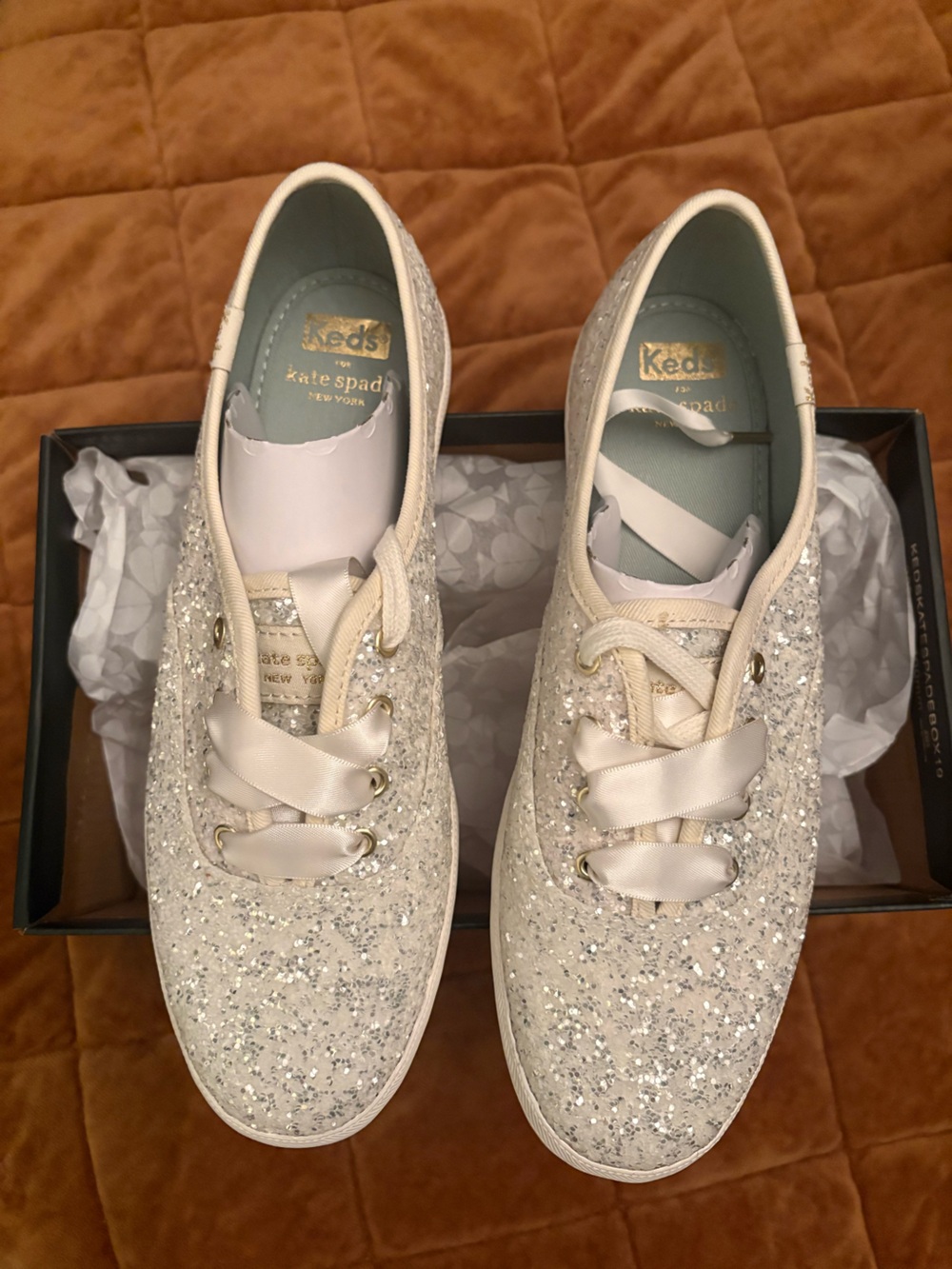 kate spade Cream Glitter Satin Ribbon Sneakers